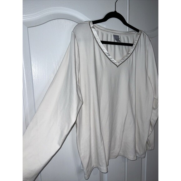 Chico's Womens Ivory Long Sleeve V-Neck T-Shirt Blouse Sz 4 XXL Stretch Sparkle - Picture 2 of 11